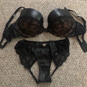 VS leather 34dd bra and medium cheeky panties